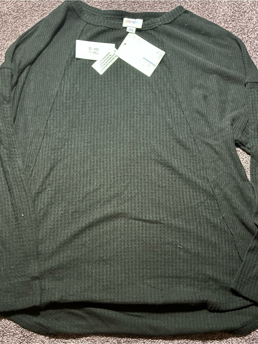 LuLaRoe Women’s Black Waffle Knit Sweater - Lightweight Long Sleeve style TINA